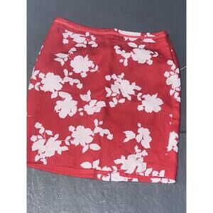 Talbots Pencil Skirt Petites Bright Red White Knee Length Cotton Lined Sz 12P